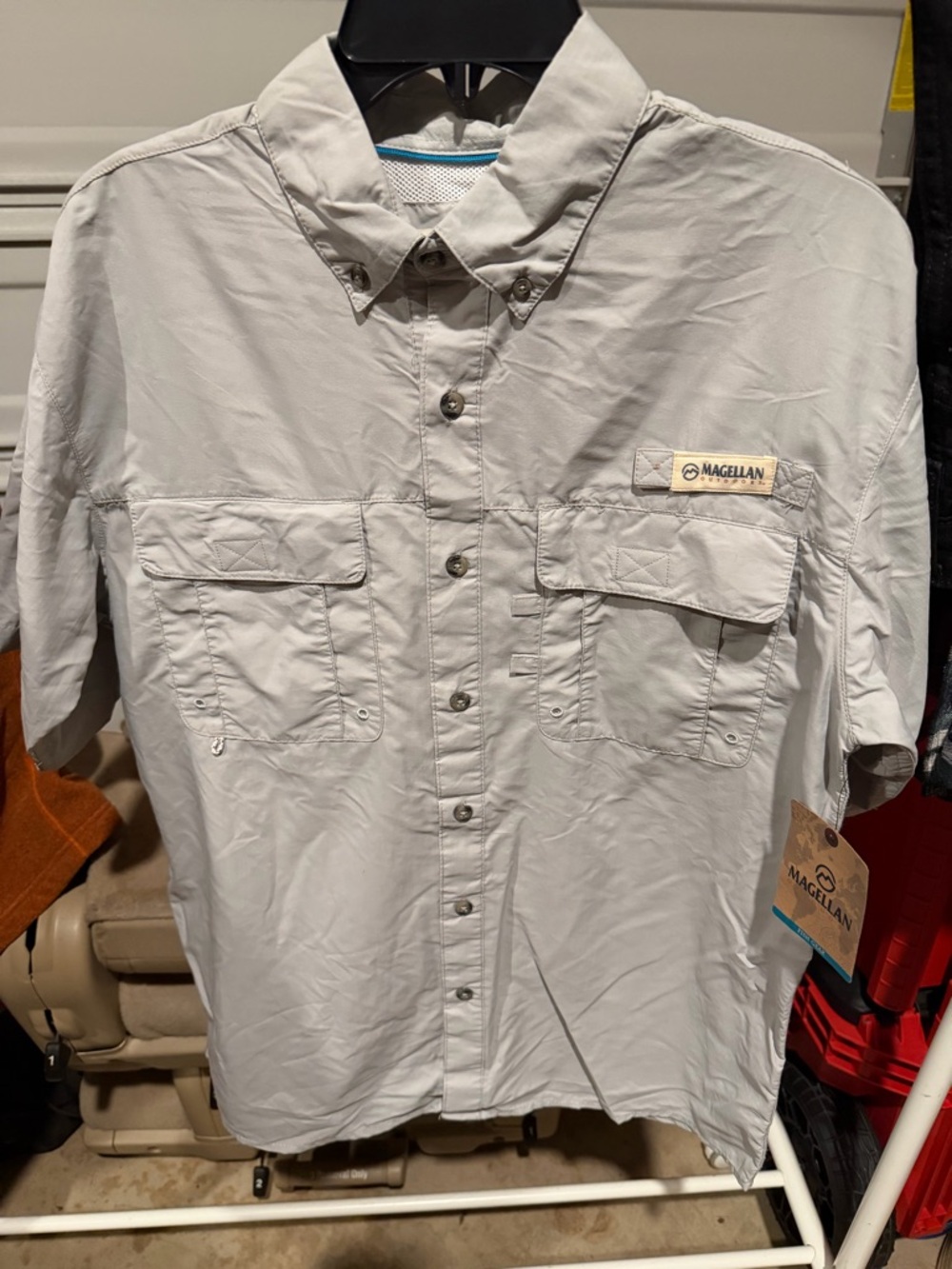Magellan Outdoors Light Gray Short-Sleeve Button-Down Fishing Shirt